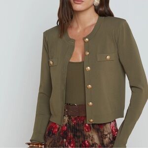 L'AGENCE Olive green Cardigan with Gold Accents